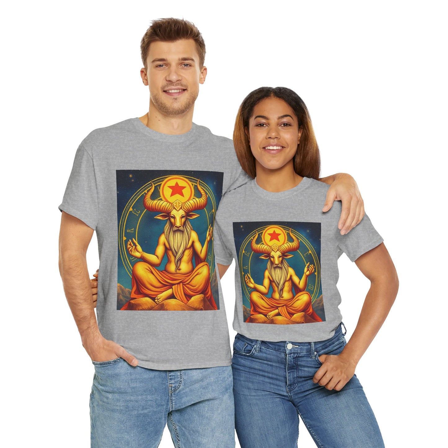 Unisex Heavy Cotton T-Shirt, Meditating Bull, Taurus Zodiac Design