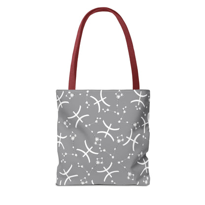 Tote Bag, Pisces Zodiac Sign, AOP, (Grey, White)