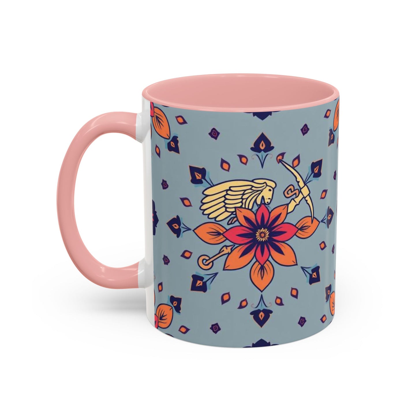 Accent Coffee Mug, Sagittarius, Zodiac v3. Flower Pattern, (11, 15oz)