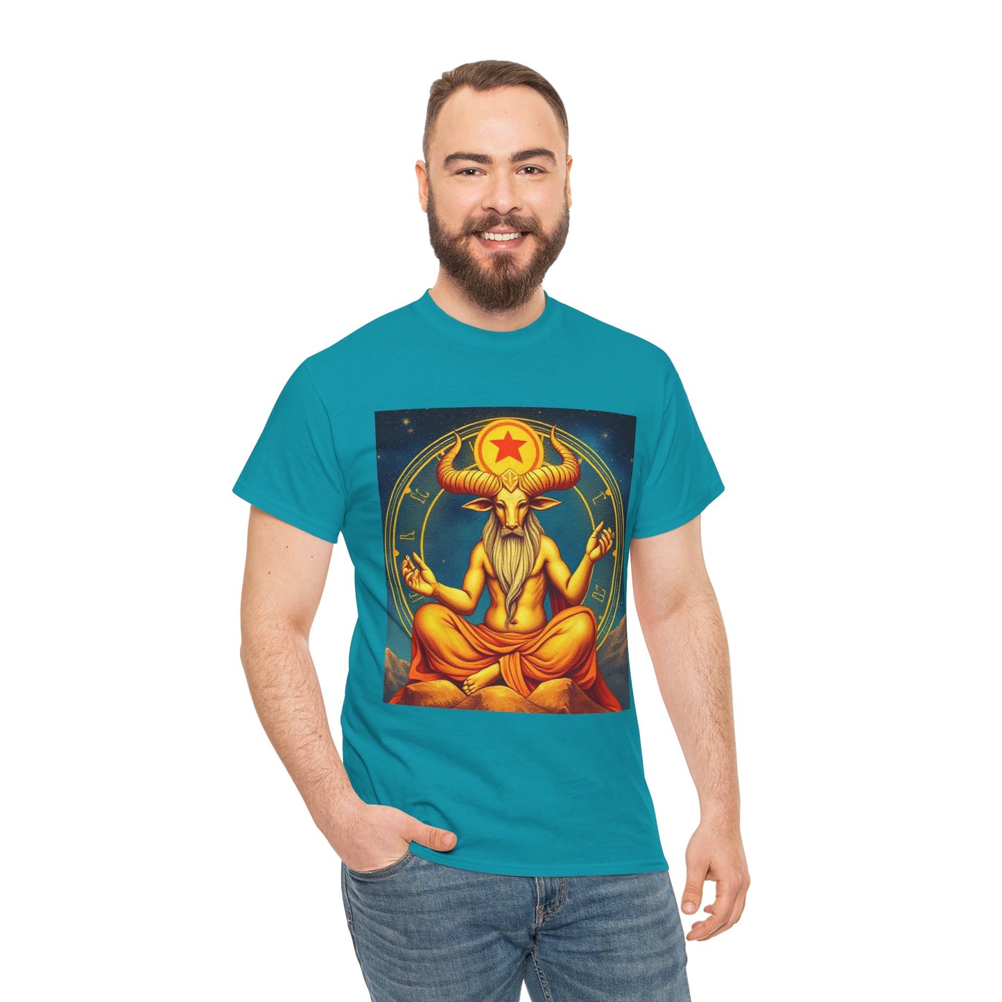 Unisex Heavy Cotton T-Shirt, Meditating Bull, Taurus Zodiac Design