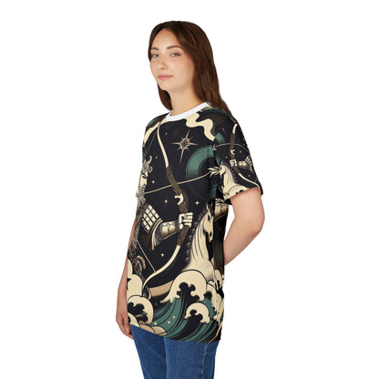Unisex Cut & Sew T-Shirt (AOP), Arrow Horse, Sagittarius Zodiac Design, Regular fit, 100% Polyester