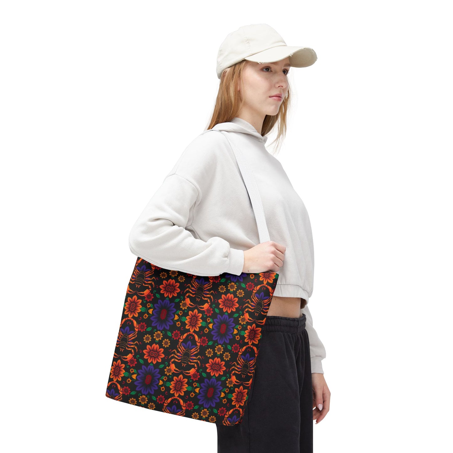 Tote Bag, (AOP), Scorpio, Zodiac v6, Flower Pattern