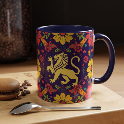 Accent Coffee Mug, Leo, Zodiac v3, Flower Pattern, (11, 15oz)