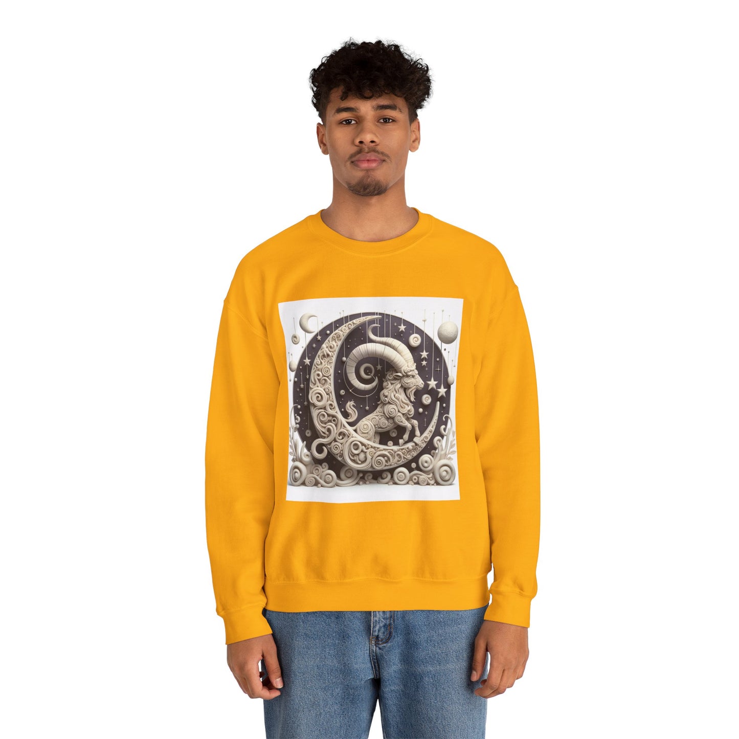 Unisex Heavy Blend™ Crewneck Sweatshirt, Stone Moon, Capricorn Zodiac Design