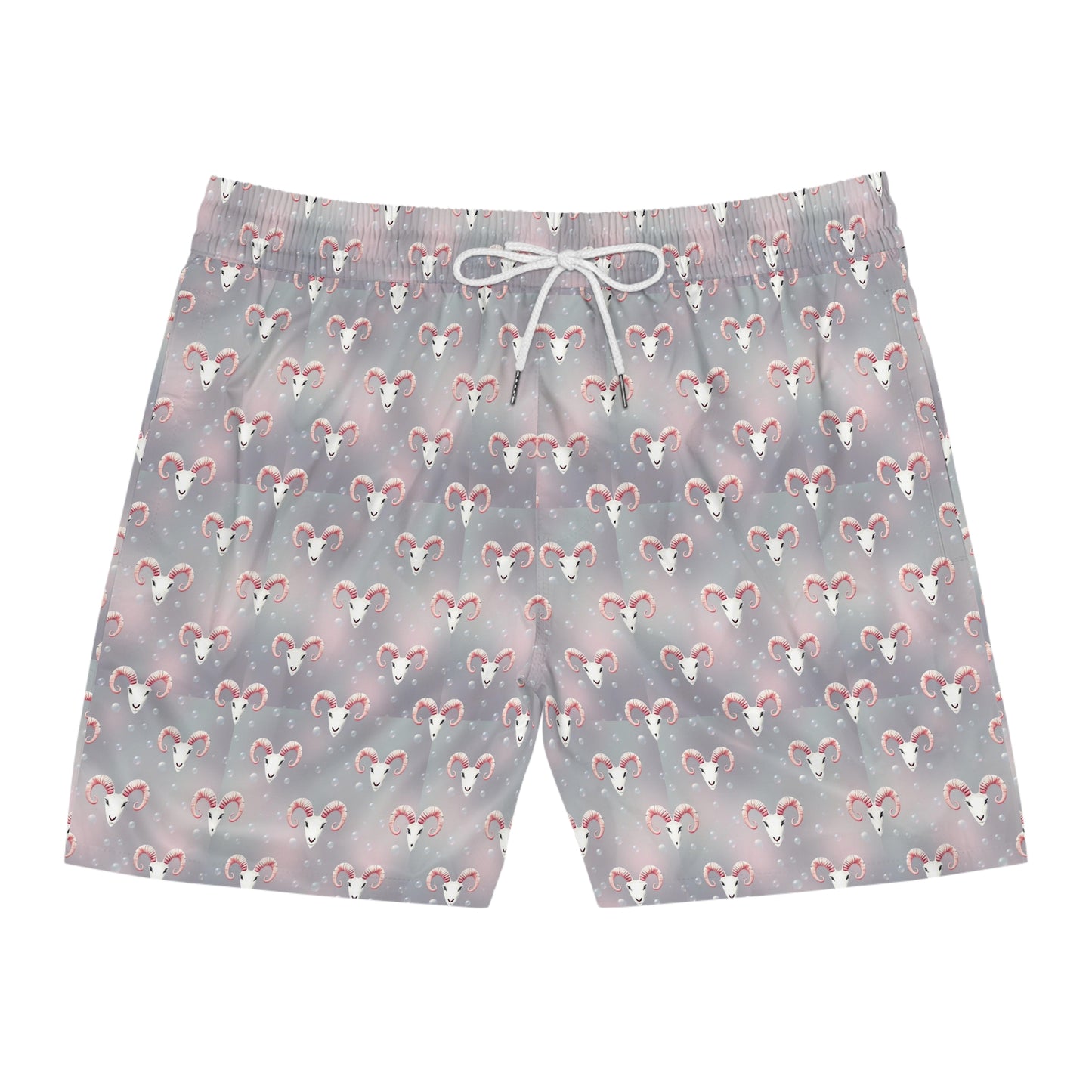 Men's Mid-Length Swim Shorts, (AOP), Aries, Zodiac v1, Bubble Pattern