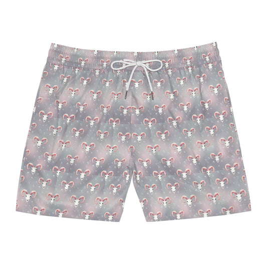 Men's Mid-Length Swim Shorts, (AOP), Aries, Zodiac v1, Bubble Pattern