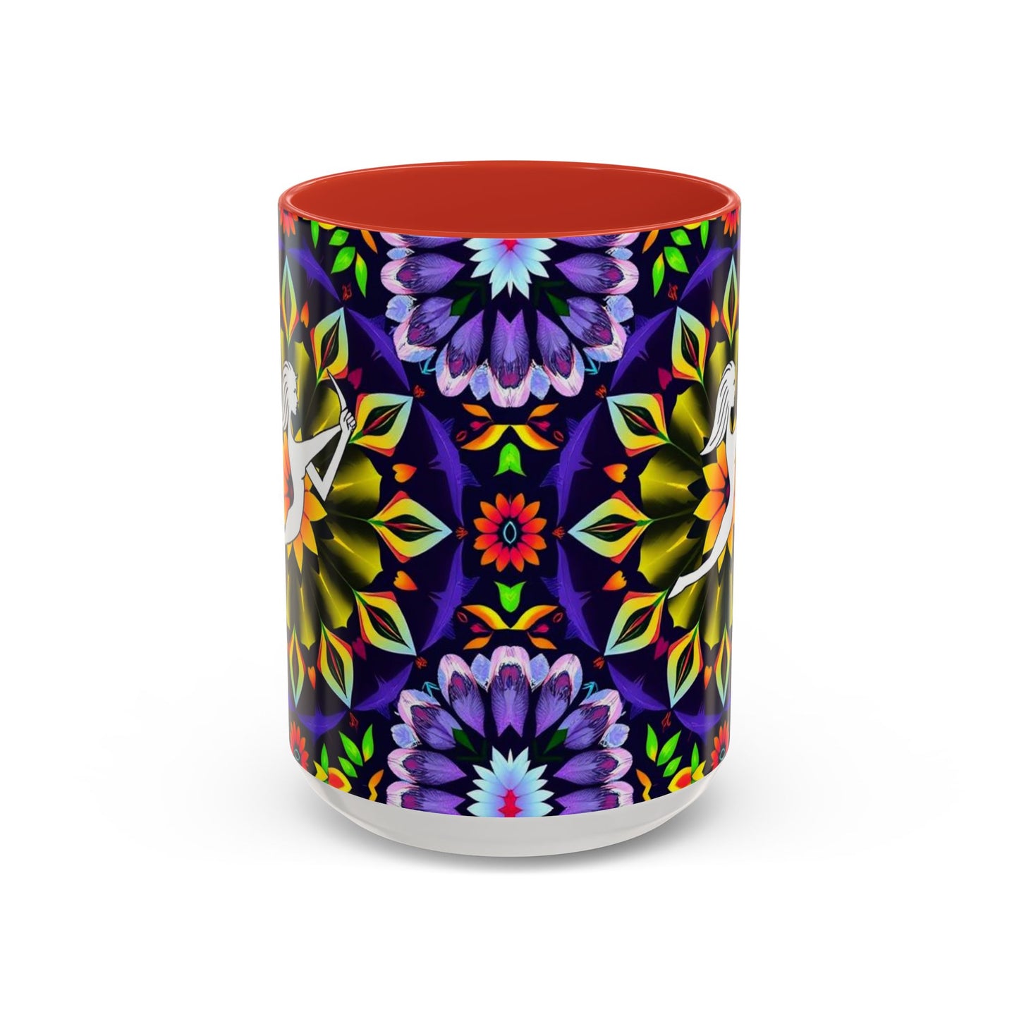 Accent Coffee Mug, Sagittarius, Zodiac v1. Flower Pattern, (11, 15oz)