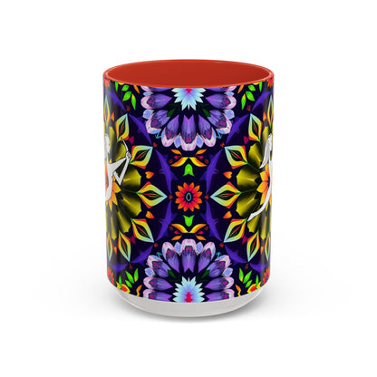 Accent Coffee Mug, Sagittarius, Zodiac v1. Flower Pattern, (11, 15oz)