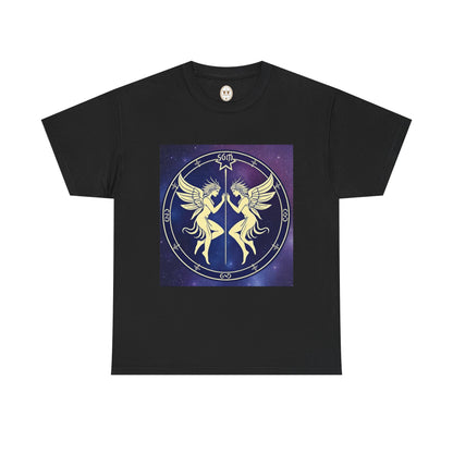 Unisex Heavy Cotton T-Shirt, Space Angel Twins, Gemini Zodiac Design