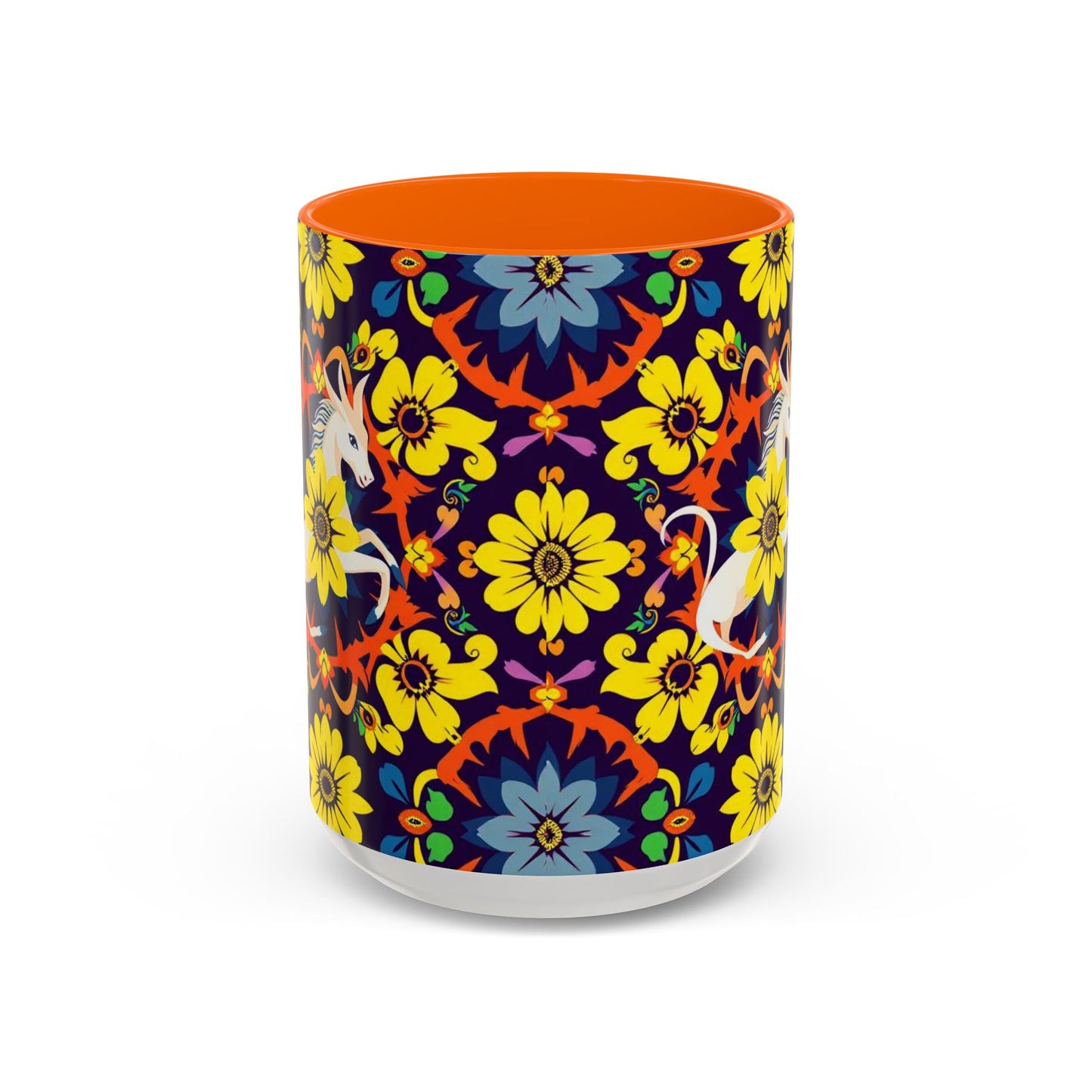 Accent Coffee Mug, Aquarius, Zodiac v1, Flower Pattern, (11, 15oz)