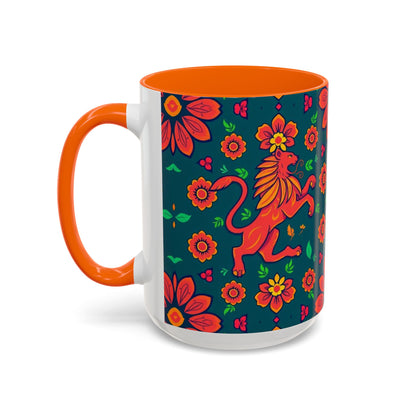 Accent Coffee Mug, Leo, Zodiac v1, Flower Pattern, (11, 15oz)