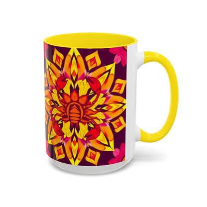 Accent Coffee Mug, Scorpio, Zodiac v1. Flower Pattern, (11, 15oz)