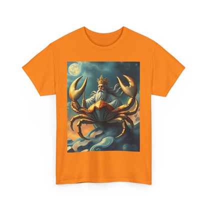 Unisex Heavy Cotton T-Shirt, Crustacean King v1, Cancer Zodiac Design