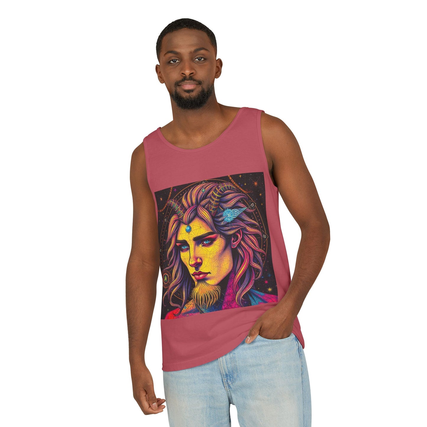 Unisex Garment-Dyed, Tank Top, Aquarius Design, Pop Art v1, 100% Ringspun US cotton