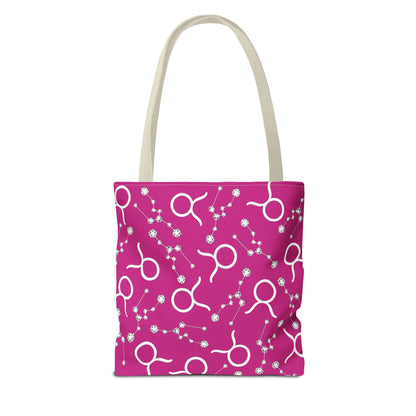 Tote Bag, Taurus Zodiac Sign, AOP, (Pink, White)