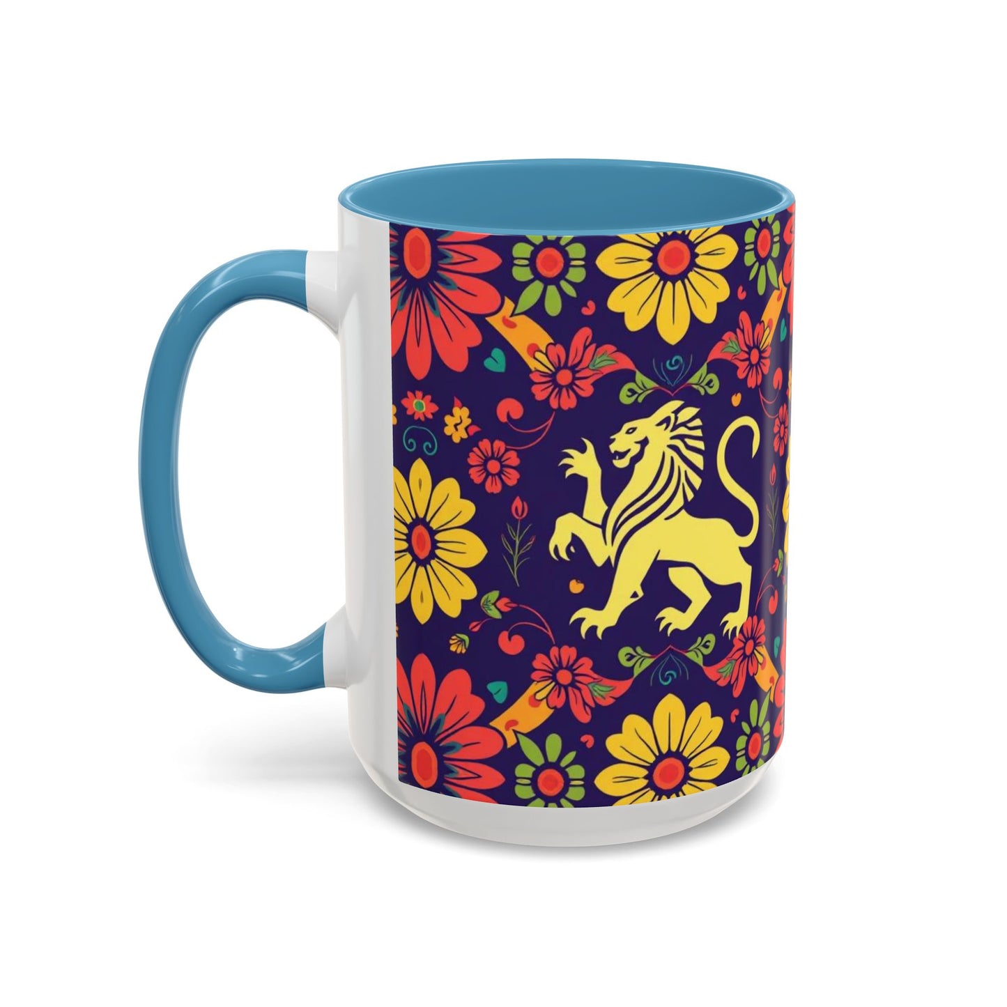 Accent Coffee Mug, Leo, Zodiac v3, Flower Pattern, (11, 15oz)