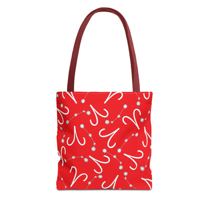 Tote Bag, Aries Zodiac Sign, AOP, (Red, White)