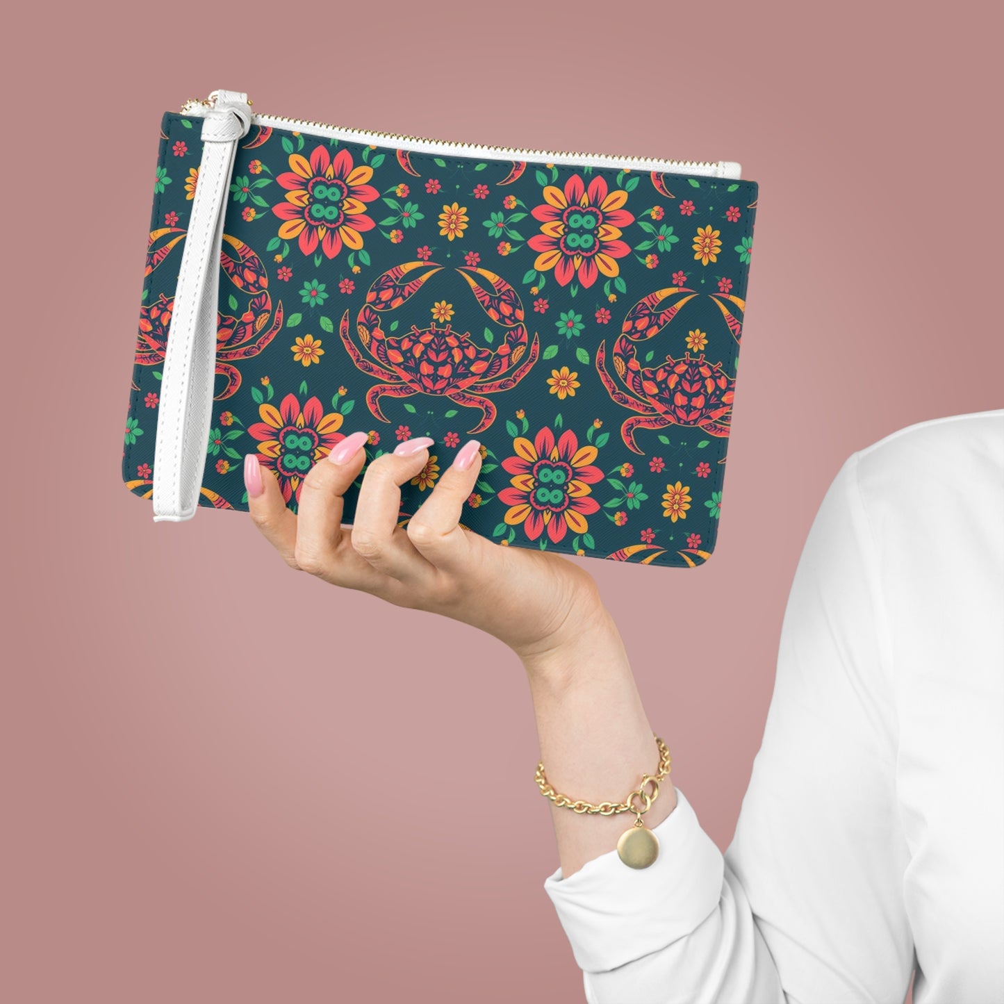 Clutch Bag, Cancer, Zodiac v1, Flower Pattern