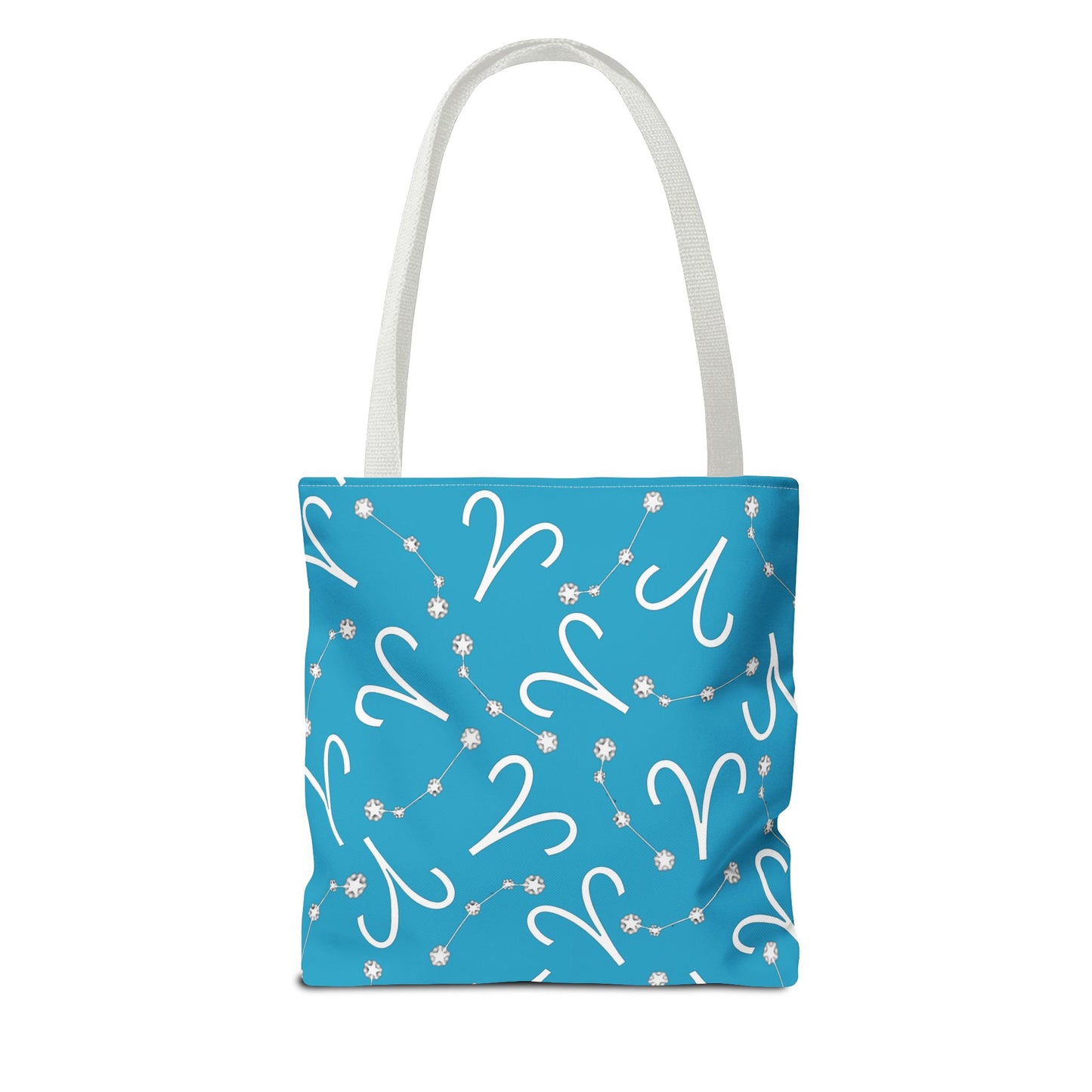 Tote Bag, Aries Zodiac Sign, AOP, (Turquoise, White)