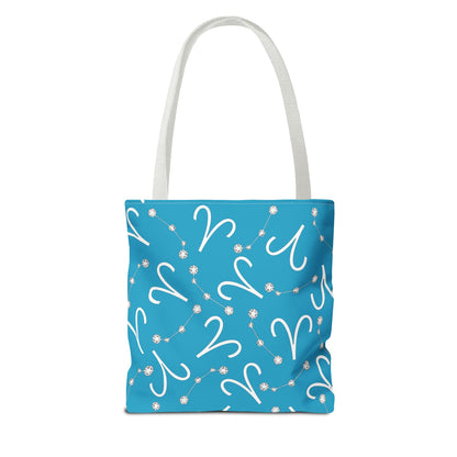 Tote Bag, Aries Zodiac Sign, AOP, (Turquoise, White)