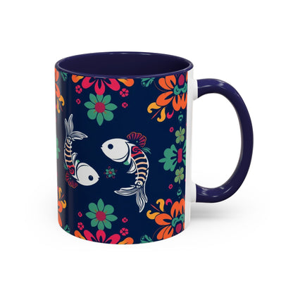 Accent Coffee Mug, Pisces, Zodiac. Flower Pattern, (11, 15oz)