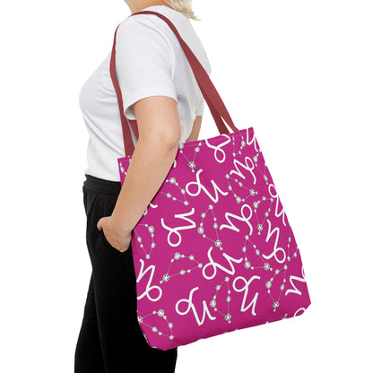 Tote Bag, Capricorn Zodiac Sign, AOP, (Pink, White)