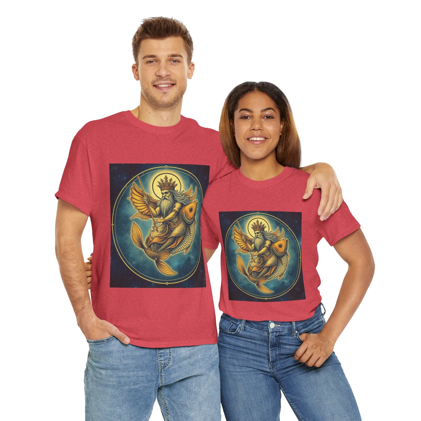 Unisex Heavy Cotton T-Shirt, Pisces King. Zodiac Design