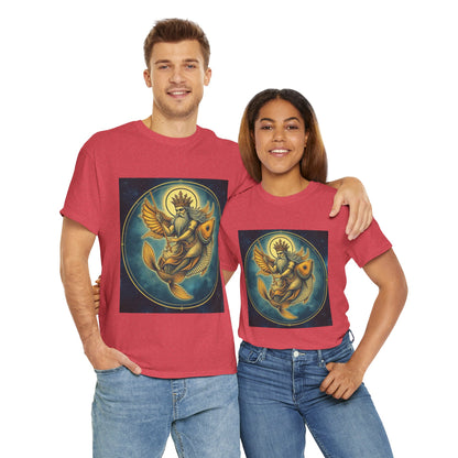 Unisex Heavy Cotton T-Shirt, Pisces King. Zodiac Design