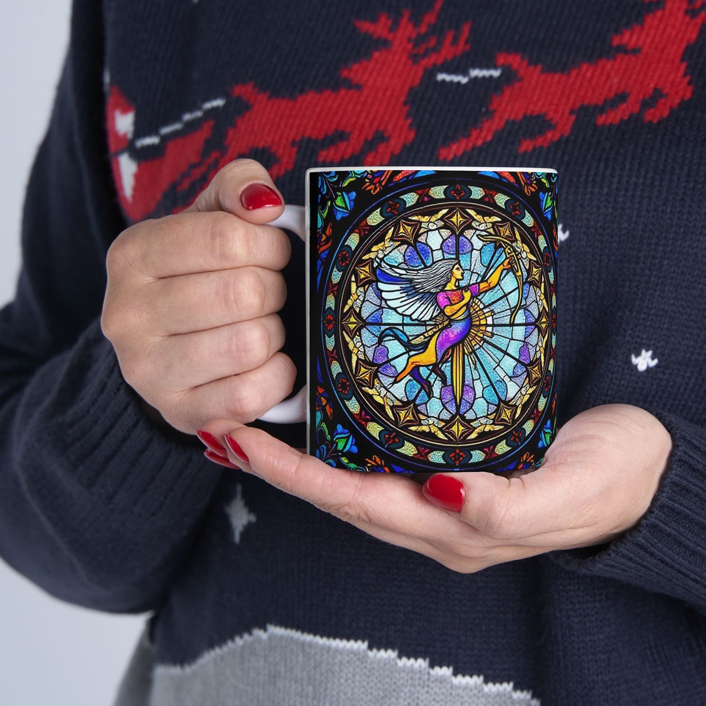 Ceramic Mug, (11oz, 15oz), Ceramic Coffee Mug, AOP, Glass Design v1, Sagittarius Zodiac