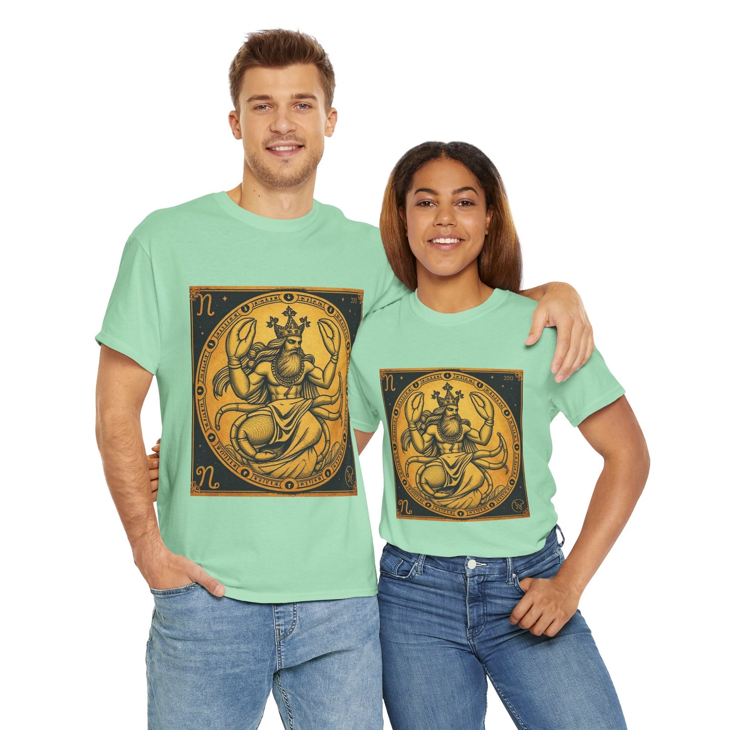 Unisex Heavy Cotton T-Shirt, Crab King, Cancer Zodiac Design