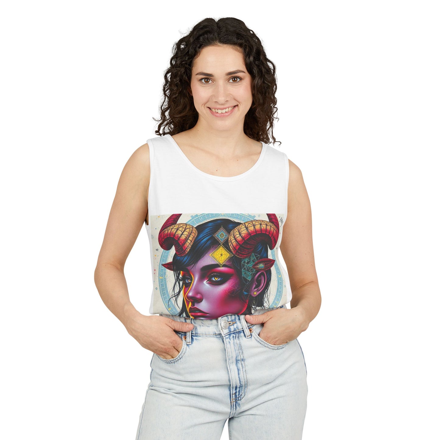 Unisex Garment-Dyed, Tank Top, Taurus Design, Pop Art v2, 100% US cotton