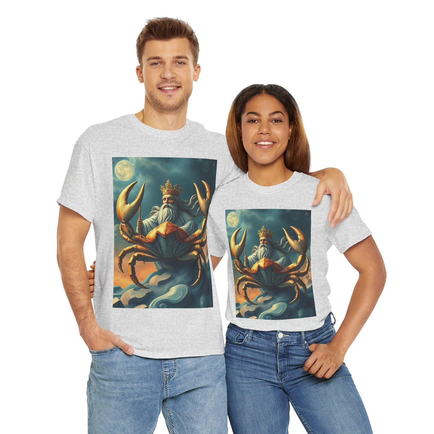 Unisex Heavy Cotton T-Shirt, Crustacean King v1, Cancer Zodiac Design