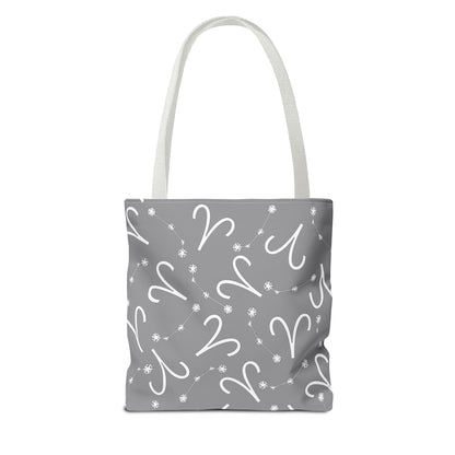 Tote Bag, Aries Zodiac Sign, AOP, (Grey, White)