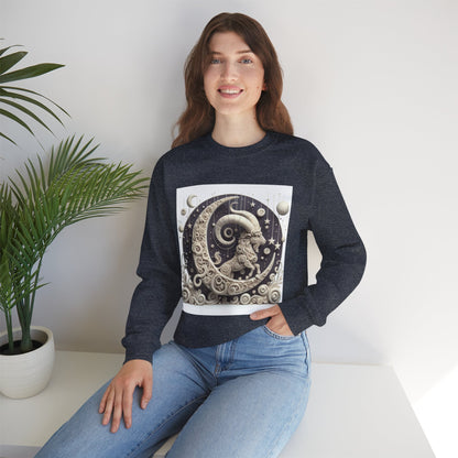 Unisex Heavy Blend™ Crewneck Sweatshirt, Stone Moon, Capricorn Zodiac Design