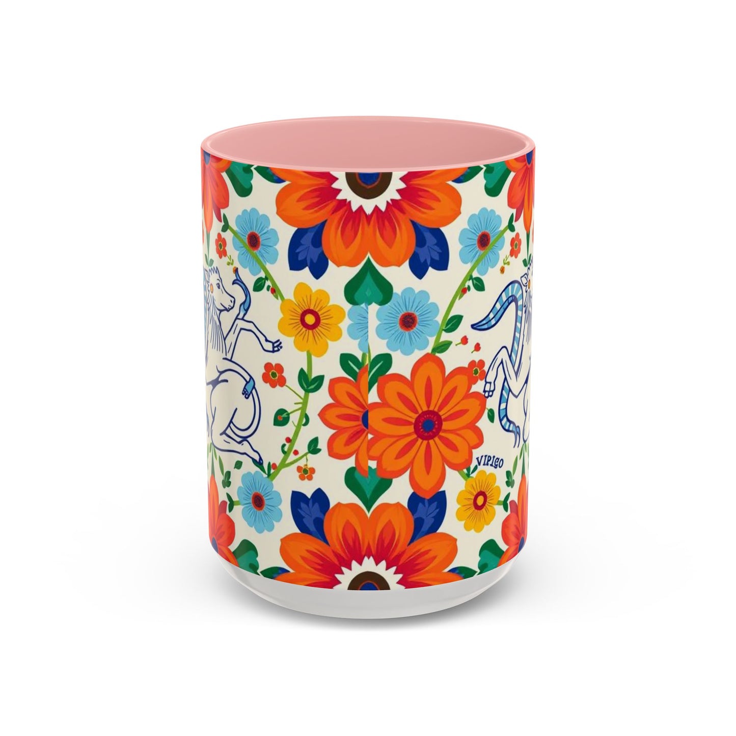 Accent Coffee Mug, Virgo, Zodiac v2. Flower Pattern, (11, 15oz)