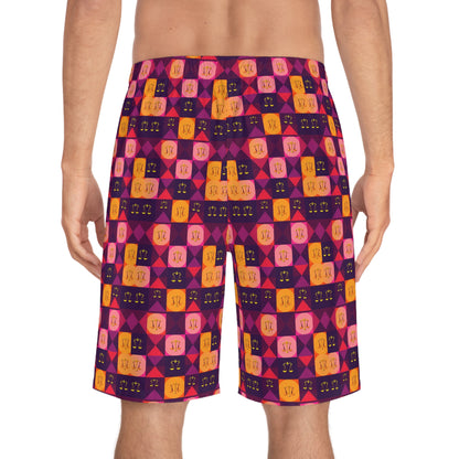 Men's Board Shorts, (AOP), Libra, Zodiac v1, Shape Pattern