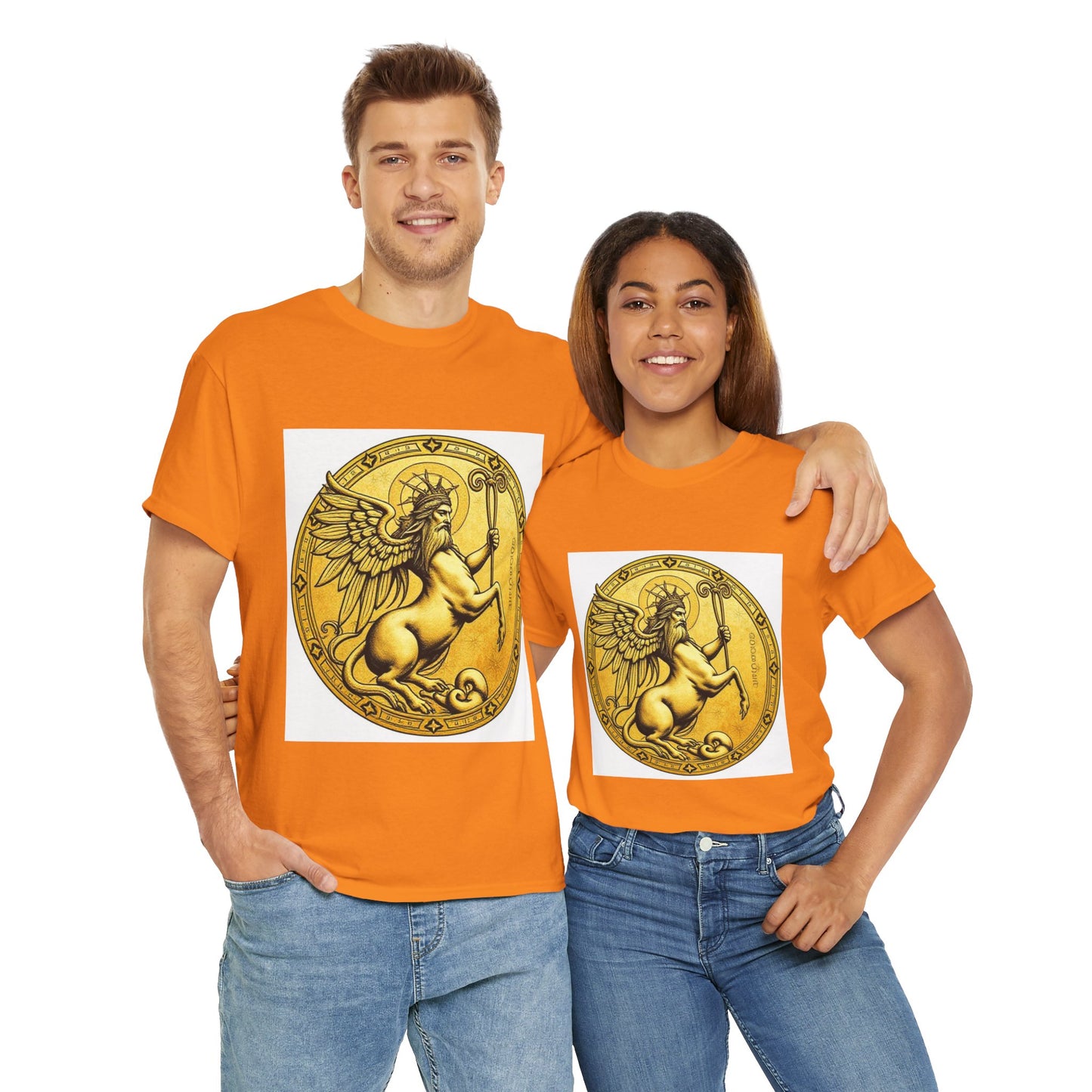 Unisex Heavy Cotton T-Shirt, Golden Angel Coin v1, Virgo Zodiac Design