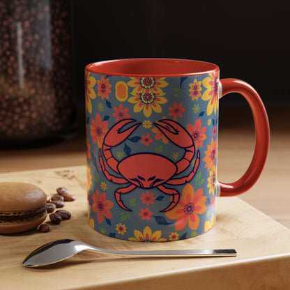 Accent Coffee Mug, Cancer, Zodiac v1, Flower Pattern, (11, 15oz)