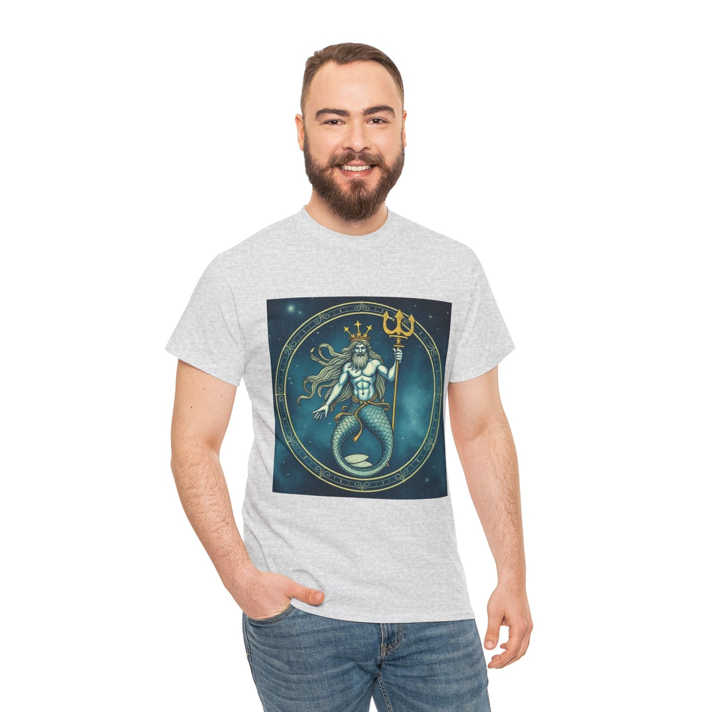 Unisex Heavy Cotton T-Shirt, Aquarius God 5v, Zodiac Design