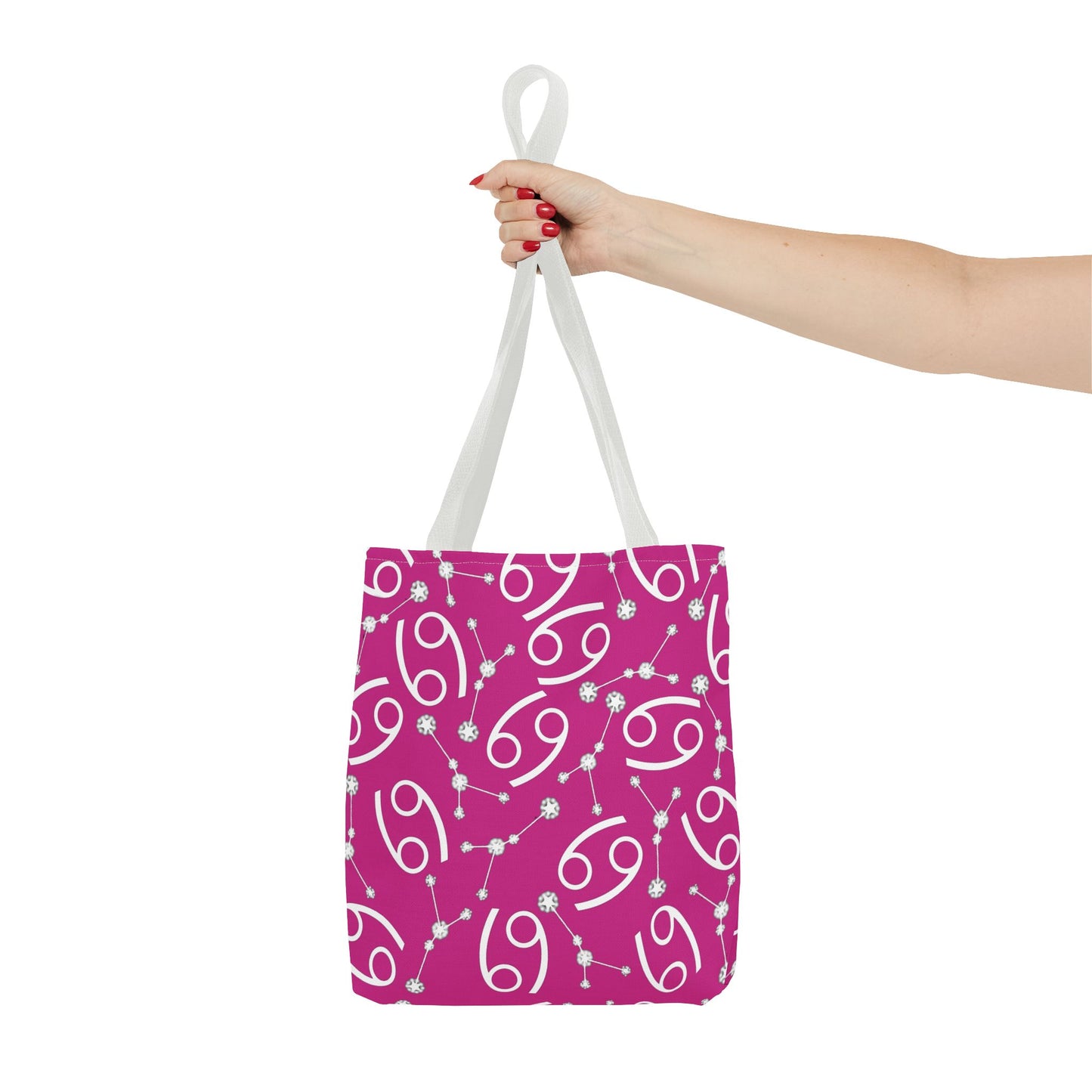 Tote Bag, Cancer Zodiac Sign, AOP, (Pink, White)