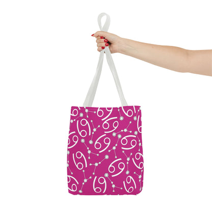 Tote Bag, Cancer Zodiac Sign, AOP, (Pink, White)