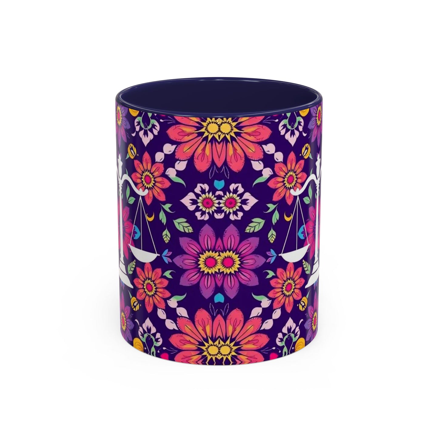 Accent Coffee Mug, Libra, Zodiac v3, Flower Pattern, (11, 15oz)