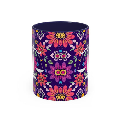 Accent Coffee Mug, Libra, Zodiac v3, Flower Pattern, (11, 15oz)
