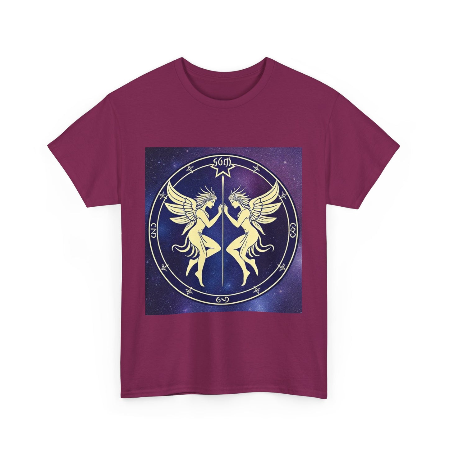 Unisex Heavy Cotton T-Shirt, Space Angel Twins v1, Gemini Zodiac Design