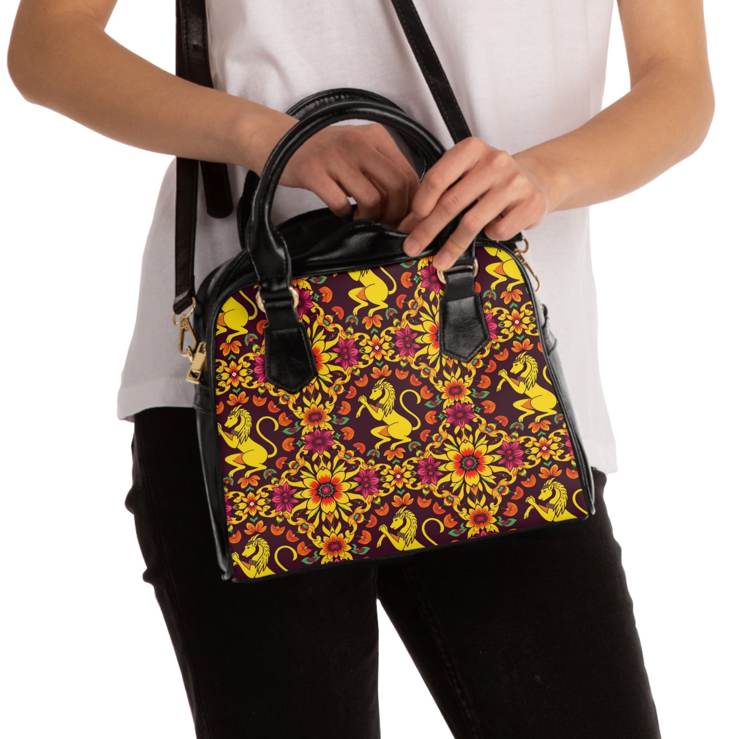 Shoulder Handbag, Virgo, Zodiac v1, Flower Pattern