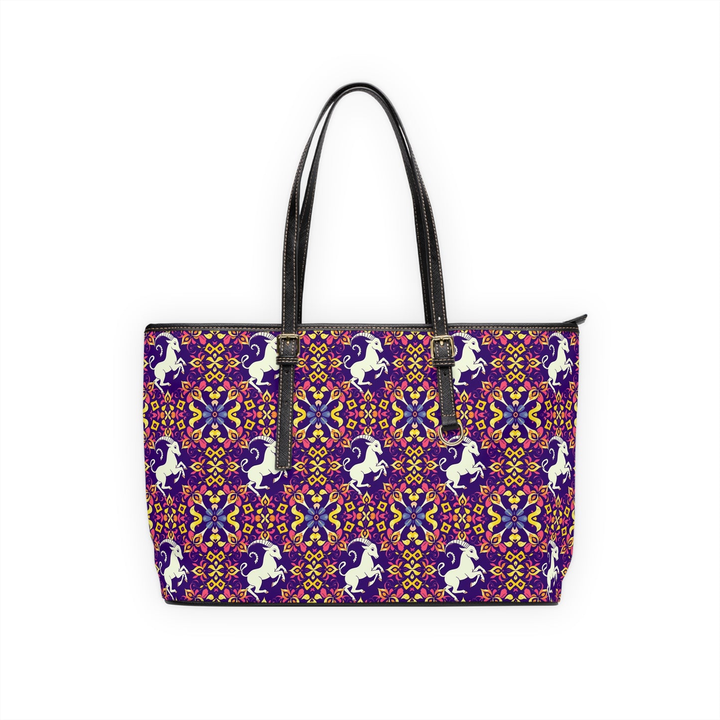 Leather Shoulder Bag, Capricorn, Zodiac v2, Flower Pattern