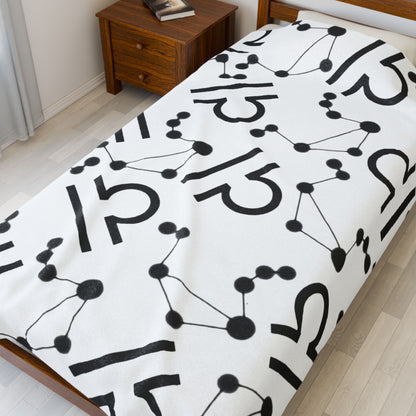 Velveteen Plush Blanket, Libra Zodiac Sign, Constellation & Symbol, White, 100% polyester