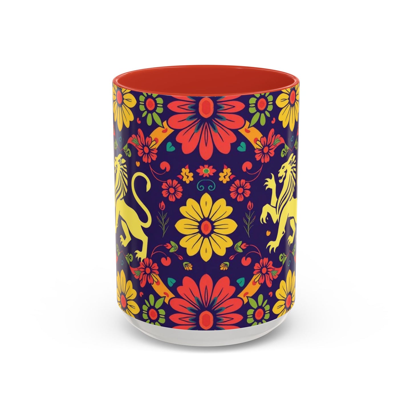 Accent Coffee Mug, Leo, Zodiac v3, Flower Pattern, (11, 15oz)