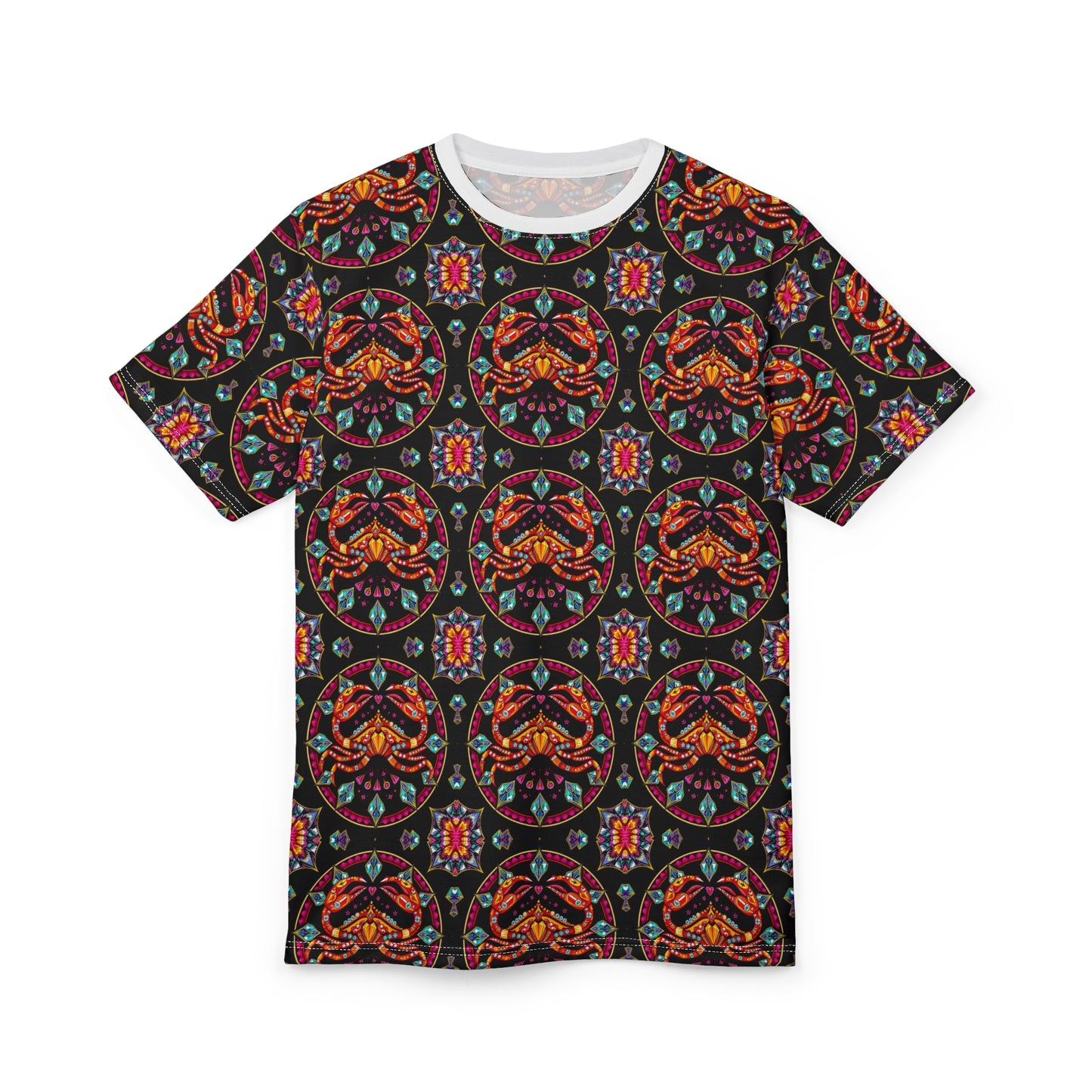 Unisex Cut & Sew T-Shirt, (AOP), Cancer, Zodiac v1, Jewels Pattern