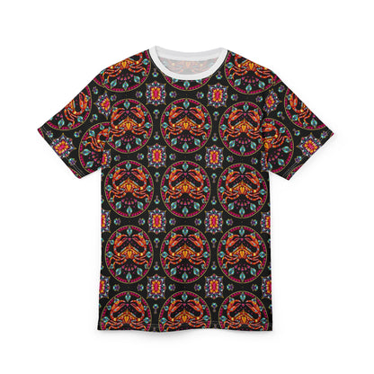 Unisex Cut & Sew T-Shirt, (AOP), Cancer, Zodiac v1, Jewels Pattern